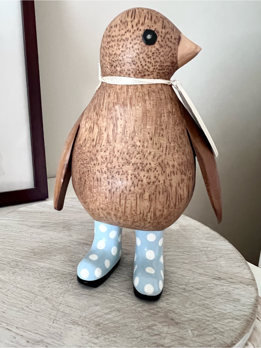 DCUK Brand Wooden Penguin Blue White Polka Dot Boots “Wellie Garden” Decor - Picture 4 of 5